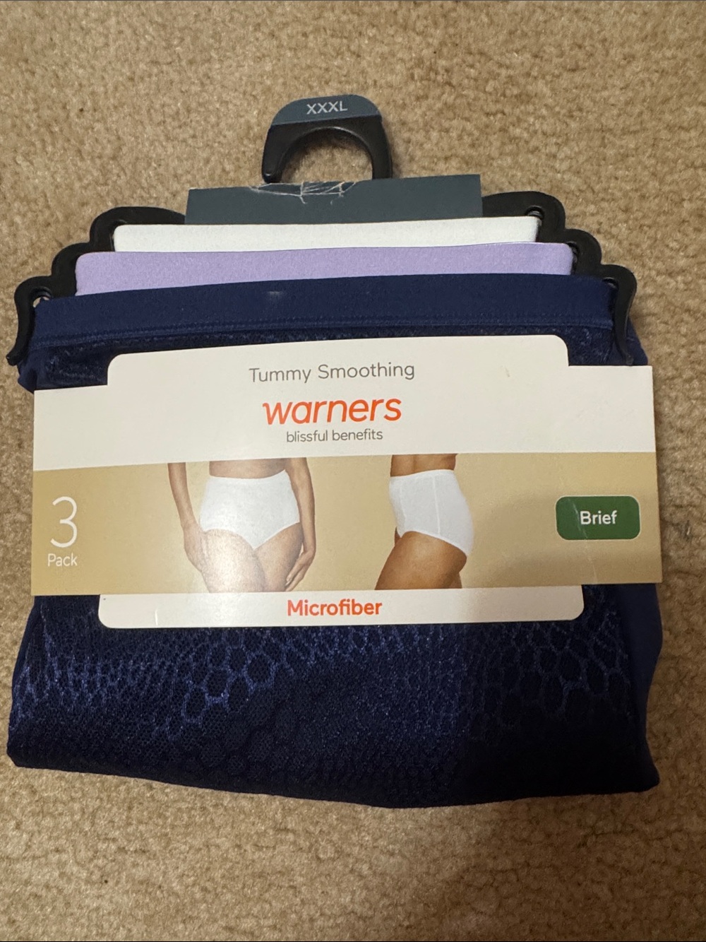 Warners 3-Pack Microfiber Briefs in Navy, Lavender, White